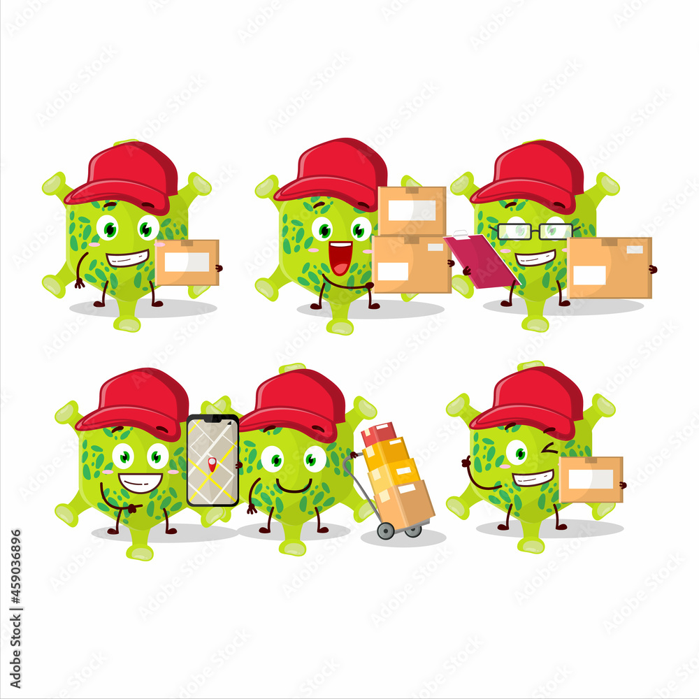 Cartoon character design of nobecovirus working as a courier Cartoon character design of nobecovirus working as a courier