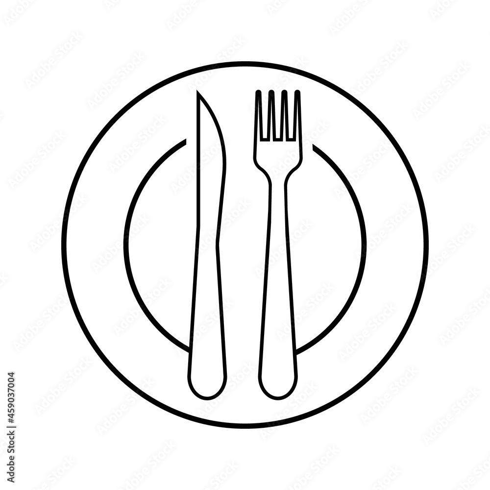 The isolated fork spoon and dish vector. The drawing of fork spoon and dish. Food equipment. Restaurant equipment The isolated fork spoon and dish vector. The drawing of fork spoon and dish. Food equipment. Restaurant equipment