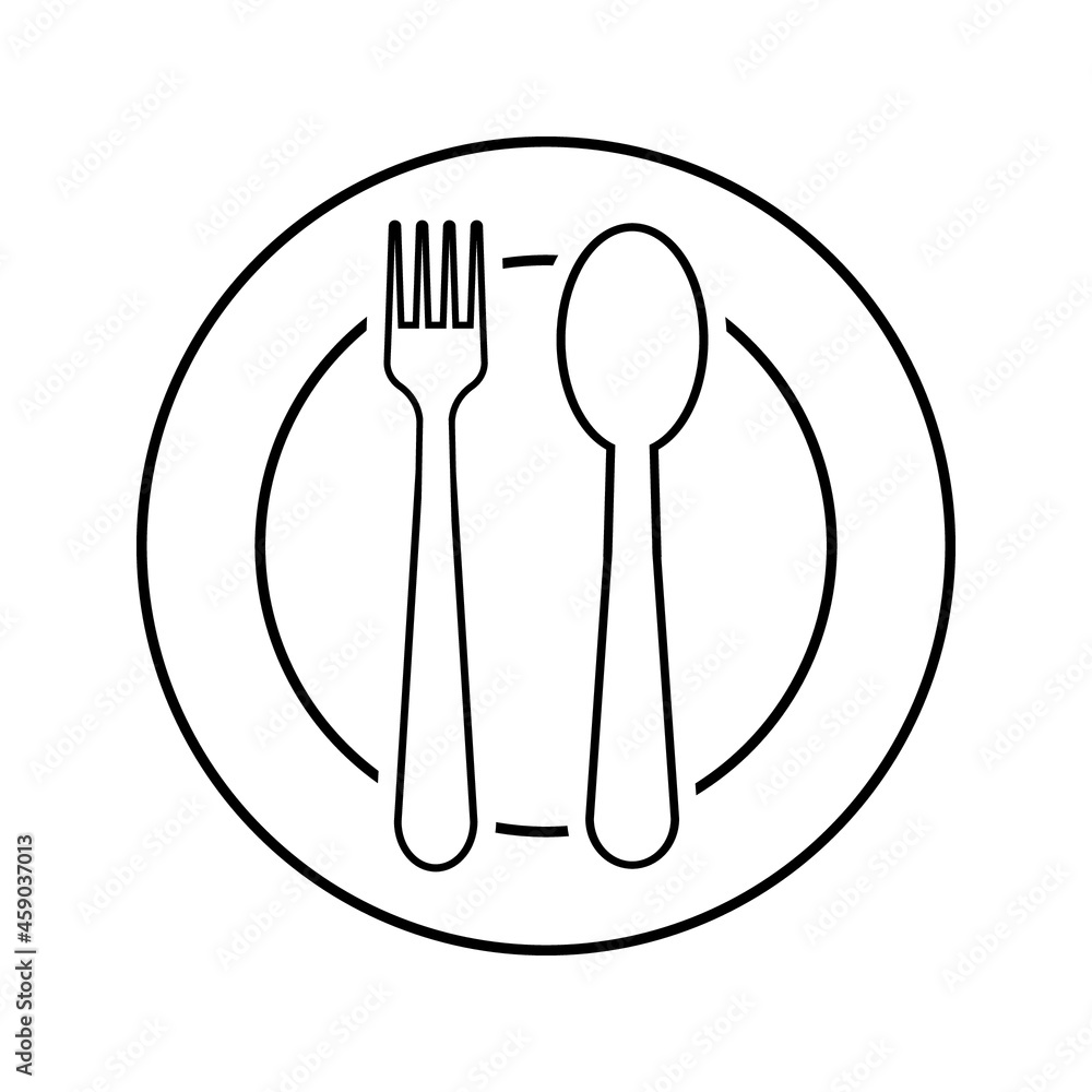 The isolated fork spoon and dish vector. The drawing of fork spoon and dish. Food equipment. Restaurant equipment The isolated fork spoon and dish vector. The drawing of fork spoon and dish. Food equipment. Restaurant equipment