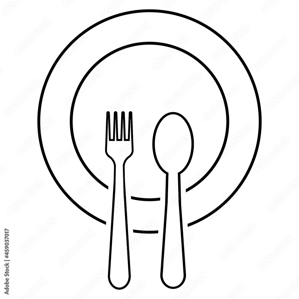 The isolated fork spoon and dish vector. The drawing of fork spoon and dish. Food equipment. Restaurant equipment The isolated fork spoon and dish vector. The drawing of fork spoon and dish. Food equipment. Restaurant equipment