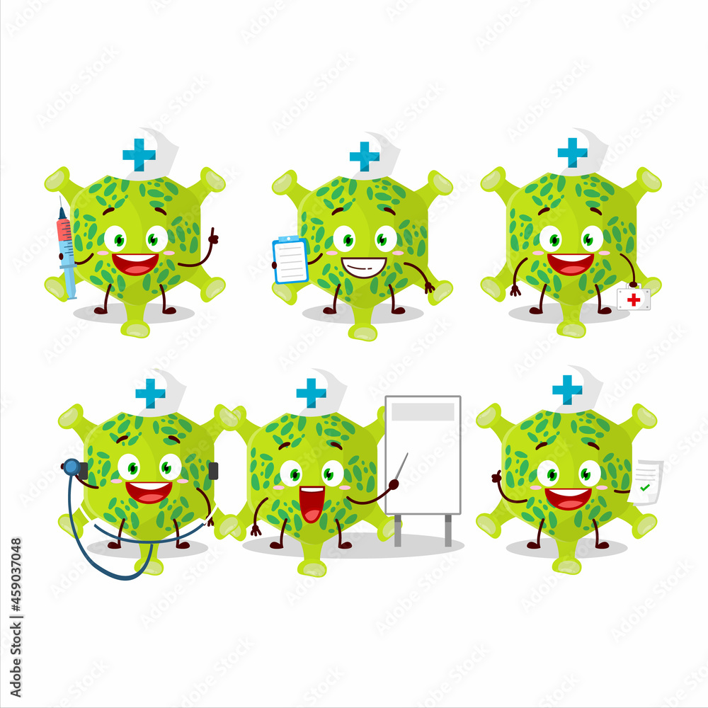 Fototapeta premium Doctor profession emoticon with nobecovirus cartoon character
