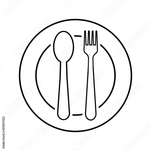 The isolated fork spoon and dish vector. The drawing of fork spoon and dish. Food equipment. Restaurant equipment