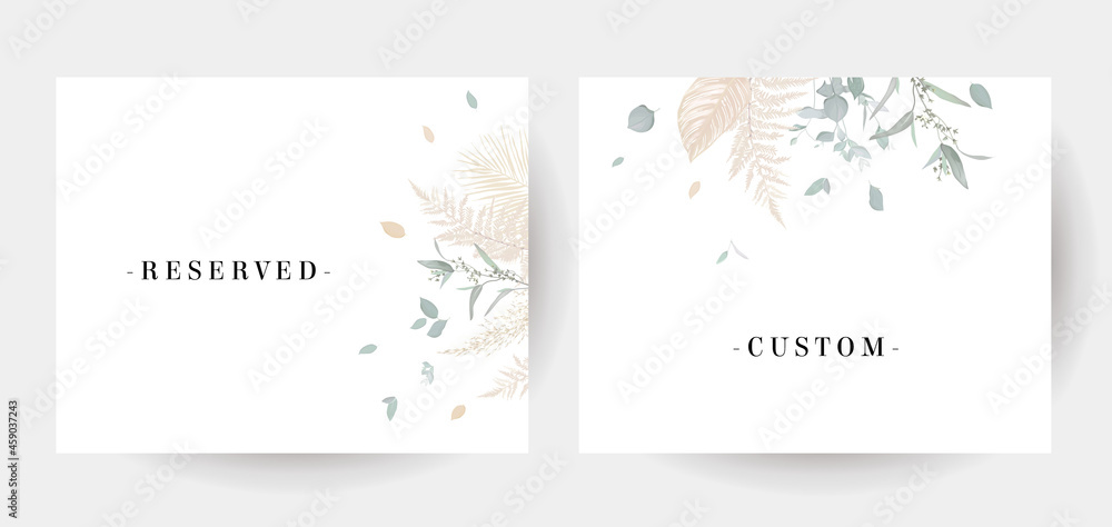 Herbal minimalist vector frames. Hand painted plants, branches, leaves on a white background.