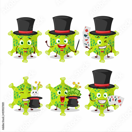 A nobecovirus Magician cartoon character perform on a stage