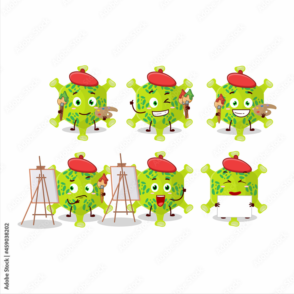 Obraz premium Artistic Artist of nobecovirus cartoon character painting with a brush