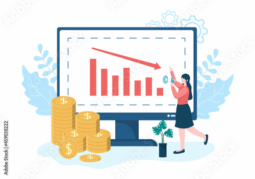 Loss in Business Lead to Bankruptcy, Economic or Loan Payback Problems, Failure and the Sinking of the Financial Crisis Process. Vector Illustration Concept
