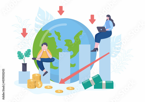 Loss in Business Lead to Bankruptcy, Economic or Loan Payback Problems, Failure and the Sinking of the Financial Crisis Process. Vector Illustration Concept