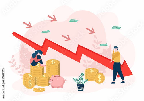 Loss in Business Lead to Bankruptcy, Economic or Loan Payback Problems, Failure and the Sinking of the Financial Crisis Process. Vector Illustration Concept