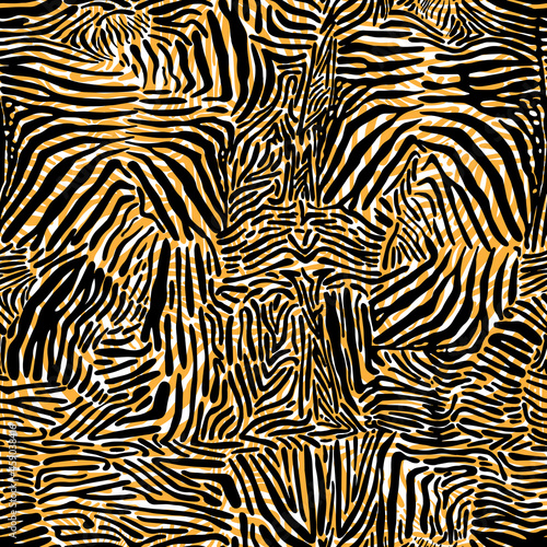 Texture of bengal tiger fur  orange stripes pattern. Mammals Fur. Animal skin print.