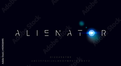 Alienator, a modern thin futuristic font. Minimalist scifi theme typeface design