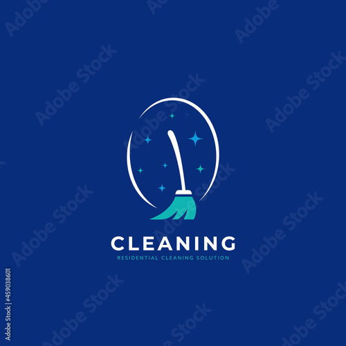 Residential cleaning service homemaid logo with brush broom icon illustration
