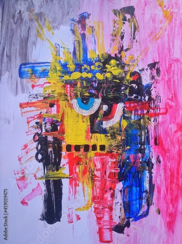 lion dance abstract painting using acrylic paint on photo paper