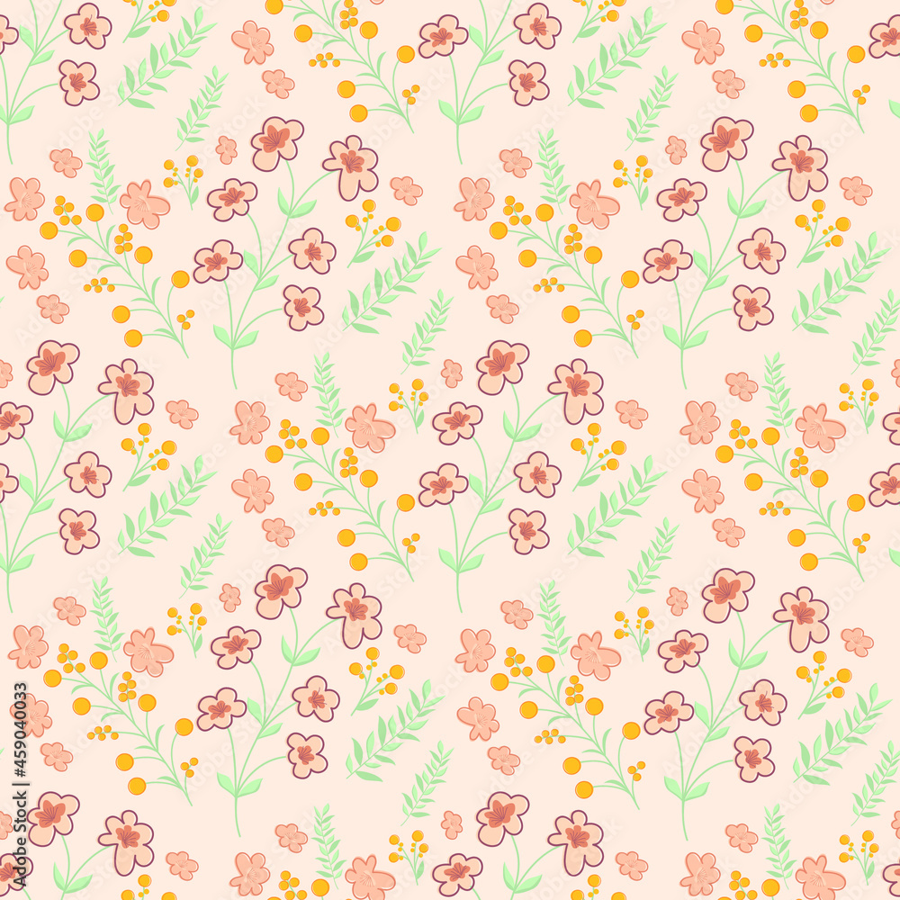 Flowers vector seamless pattern on colored background. Floral print