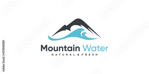 Mountain logo with water concept Premium Vector