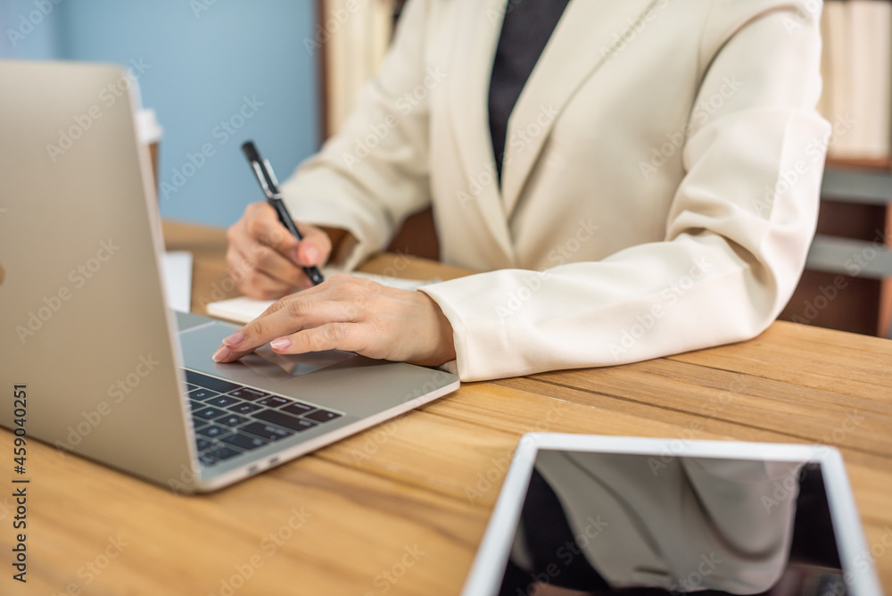 business woman ready for presentation her job with laptop and holding her black note, work from home, partnership, home office, project, quarantine, meeting, presentation, business and finance concept business woman ready for presentation her job with laptop and holding her black note, work from home, partnership, home office, project, quarantine, meeting, presentation, business and finance concept