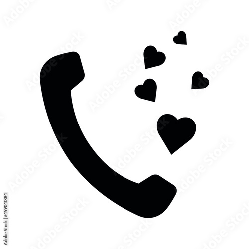 Love conversation on the phone line icon, Valentines Day concept, telephone receiver and hearts sign on white background