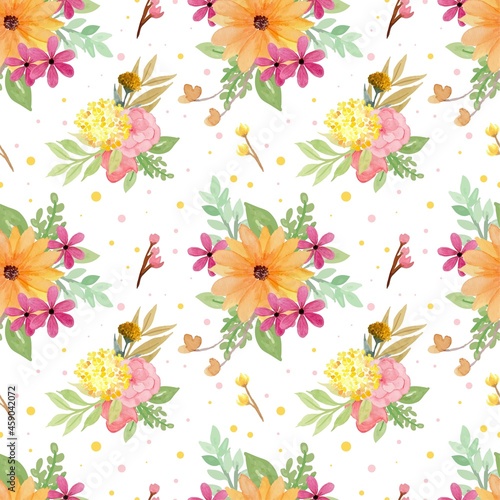 Elegant Yellow And Red Floral Seamless Pattern