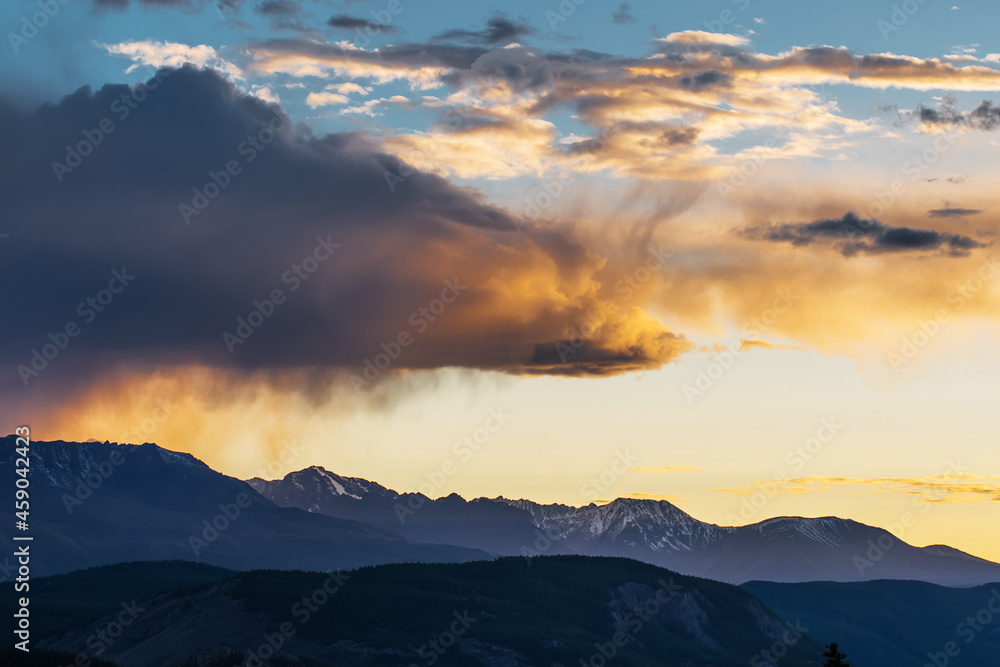 Mountain landscape at sunset. Kosh-Agachsky district of the Altai Republic, Russia