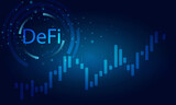 DeFi Decentralized Finance for exchange cryptocurrency.Finance system,block chain and walllet.Blue dark technology system with alt coin vector icon.