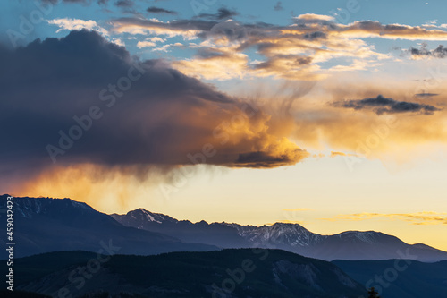 Mountain landscape at sunset. Kosh-Agachsky district of the Altai Republic  Russia