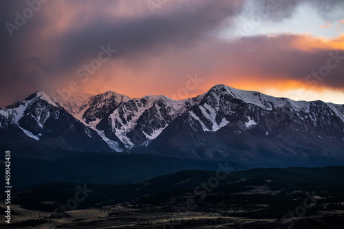 Mountain landscape at sunset. Kosh-Agachsky district of the Altai Republic  Russia