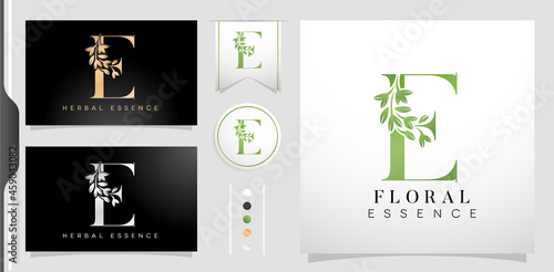 Illustration of Letter E Logotype Floral Essence or Herbal essence symbolic with isolated black and white backgrounds, applicable for salon and spa product, beauty care, and logo for corporate brands
