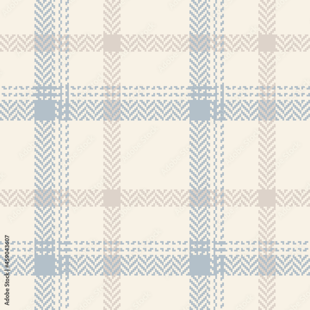 Check pattern for spring autumn winter in soft blue and beige. Seamless light neutral herringbone windowpane tartan plaid vector background for scarf, jacket, coat, other modern fashion fabric print.