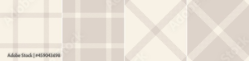 Plaid pattern set in soft pale beige for scarf, dress, flannel shirt, coat, jacket, skirt. Herringbone textured simple classic windowpane grid line background vector for modern fashion fabric print.