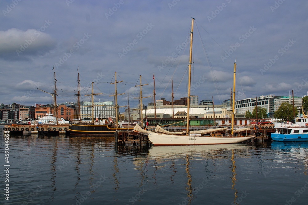 Historical Sailing Boats in the Harbor of Oslo