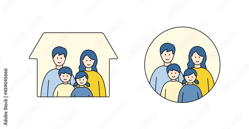 4人家族のシンプルなイラスト 親子 兄妹 家 丸 子ども 娘 息子 両親 ライフスタイル Stock Vector Adobe Stock