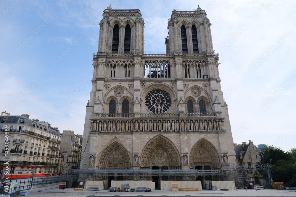 The facade of Notre Dame de Paris. France, the 19th September 2021.