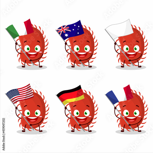 Picornaviridae cartoon character bring the flags of various countries