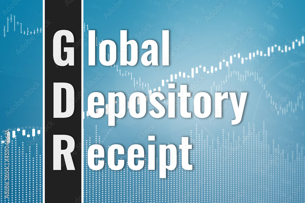 Ταπετσαρία Financial term GDR - Global depository receipt on blue and dark finance background from graphs, charts