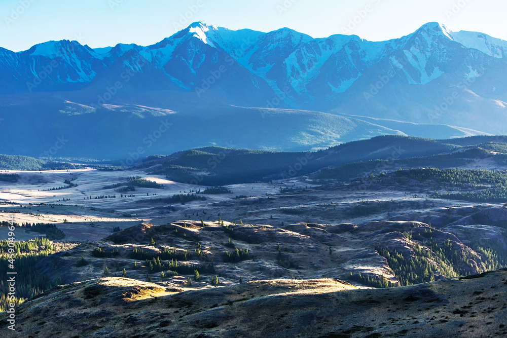 Altai Mountains and the Chuya River. Kosh-Agachsky district of the Altai Republic, Russia