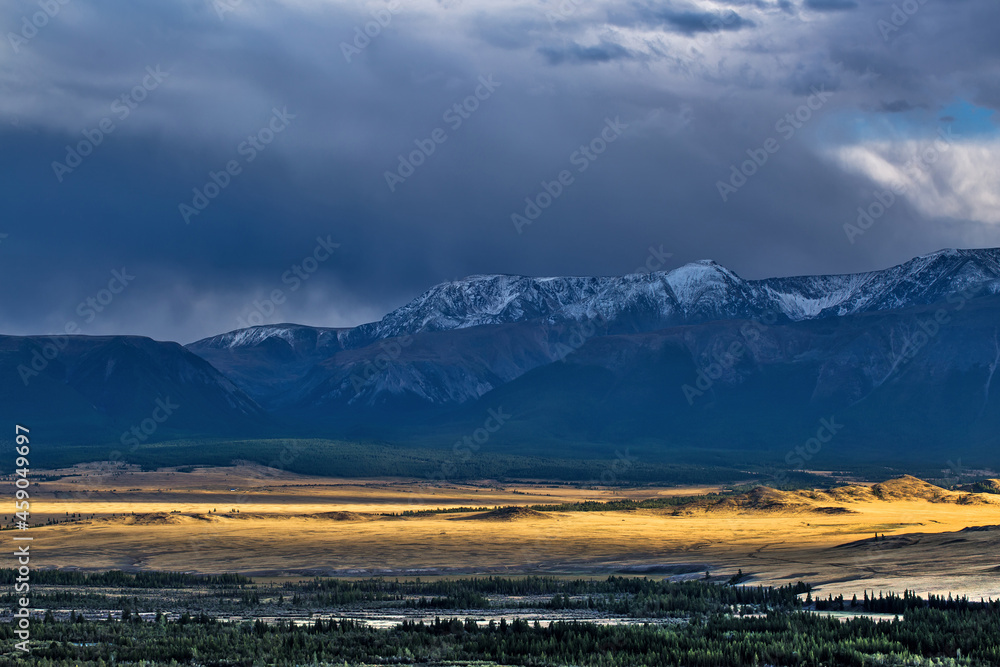 Altai Mountains and the Chuya River. Kosh-Agachsky district of the Altai Republic, Russia Altai Mountains and the Chuya River. Kosh-Agachsky district of the Altai Republic, Russia