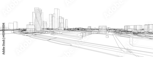 Vector 3d urban landscape. Buildings and roads
