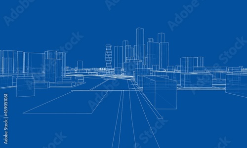 Vector lines buildings and city roads, town design