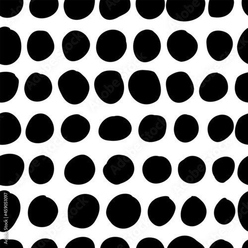 Vector seamless pattern. Abstract background with round brush strokes. Monochrome hand drawn texture. Stylish polka dot
