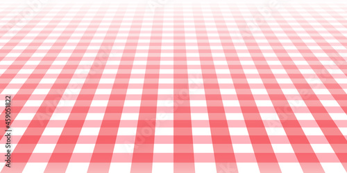 Red and white tablecloth in perspective view design for background.