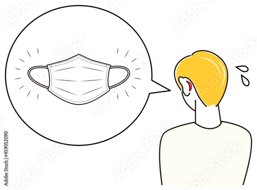 スキンケア マスクの着用が原因で耳の後ろ側が傷ついてしまい痛い男性 イラスト シンプル ベクター