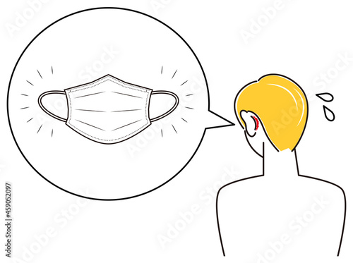 スキンケア マスクの着用が原因で耳の後ろ側が傷ついてしまい痛い男性 イラスト シンプル ベクター