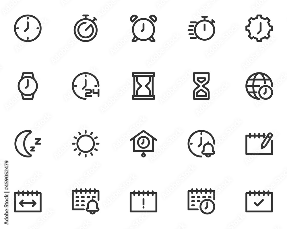 set of time and calendar line icons, event, date set of time and calendar line icons, event, date