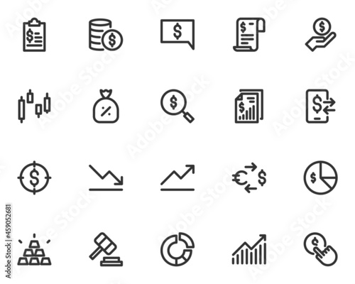 sest of finance line icons, fintech, currency, payment