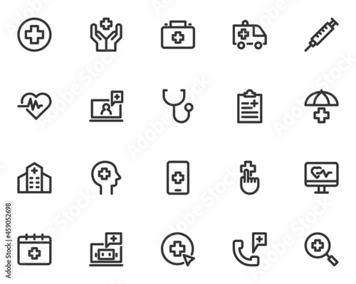 set of hospital line icons, health, medical