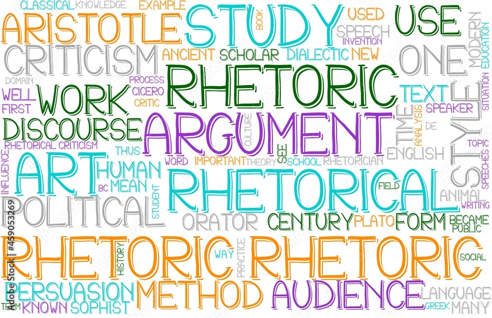 Fototapeta premium Rhetoric Wordcloud Banner, Wallpaper, Background, Book Cover, Wordart
