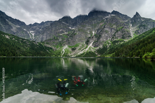 diving lessons in high level lake at Tatra mountains morskie oko