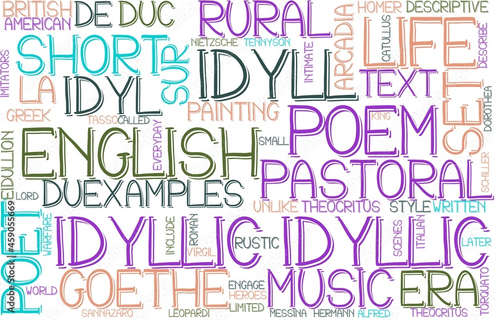 Idyllic Wordcloud Banner, Wallpaper, Background, Book Cover, Wordart