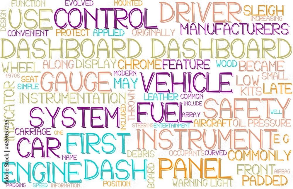 Fototapeta premium Dashboard Wordcloud Banner, Wallpaper, Background, Book Cover, Wordart