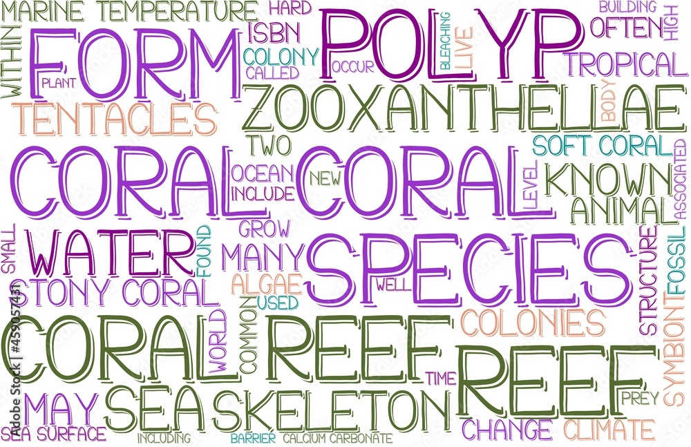 Coral Wordcloud Banner, Wallpaper, Background, Book Cover, Wordart