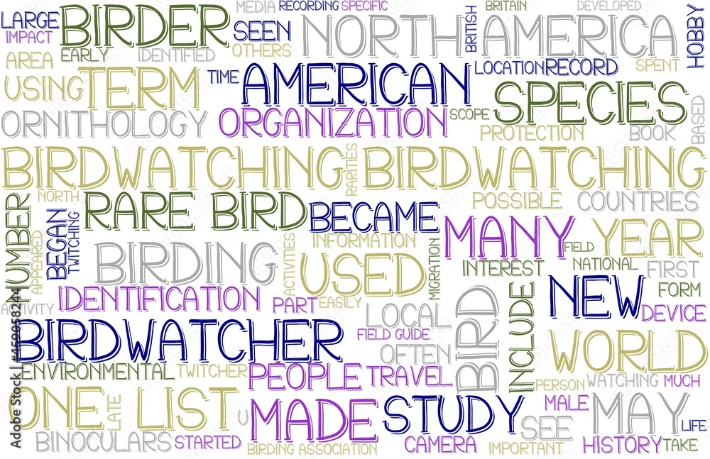 Fototapeta premium Birdwatching Wordcloud Tshirt Banner, Wallpaper, Background, Book Cover, Wordart
